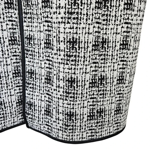 Calvin Klein White Black Printed Jacket Faux-Leather-Trim Long Duster Size 8 - Picture 10 of 13